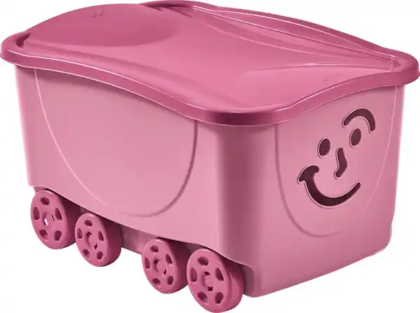 Bild 1 von Mhome Aufbewahrungsbox Fancy Smile mit Deckel und Rollen 47,5 Liter Pink