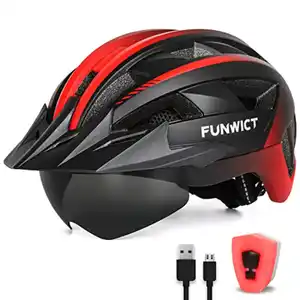 FUNWICT Fahrradhelm mit Visier für Herren Damen, Leichte Fahrradhelm mit Magnetischem Brille und USB-Aufladung LED Licht, Stylisch Mountainbike Helm Größe M/L/XL, Weiß Schwarz