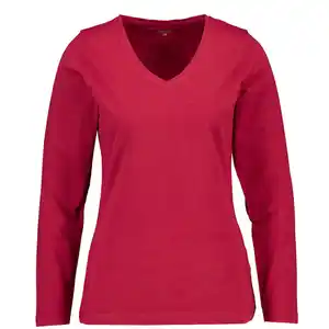 Damen T-Shirt Lange Ärmel V-Ausschnitt, Bordeauxrot, 46