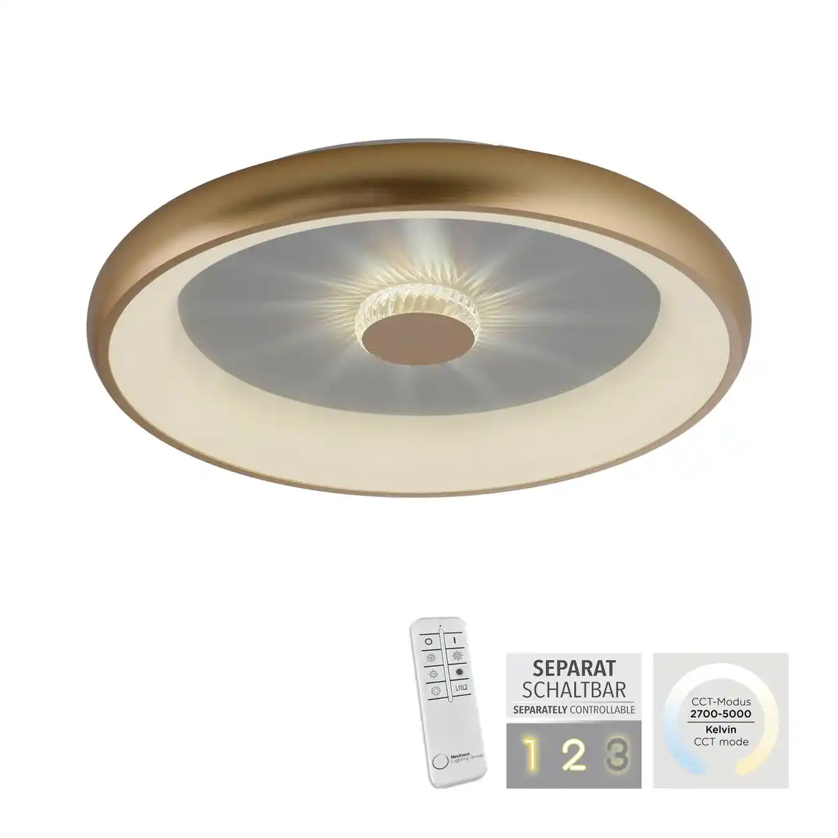 Bild 3 von LED Deckenleuchte VERTIGO, CCT, dimmbar, Fernbedienung, Ø61,5cm, Kristall-Effekt