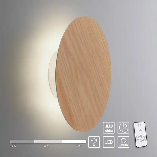 Bild 1 von LED Wandleuchte AKKU PUNTUA, Akkubetrieb, Klettverschluss, Holz-natur