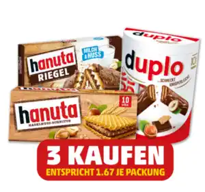 FERRERO Hanuta Riegel, HANUTA oder Duplo