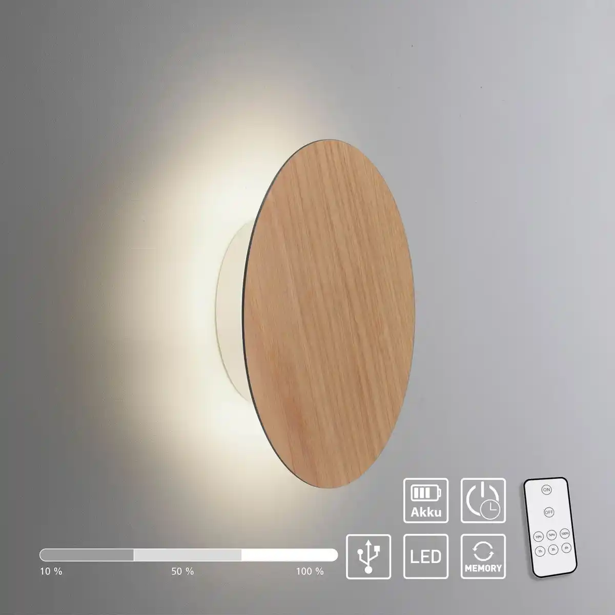 Bild 1 von LED Wandleuchte AKKU PUNTUA, Akkubetrieb, Klettverschluss, Holz-natur