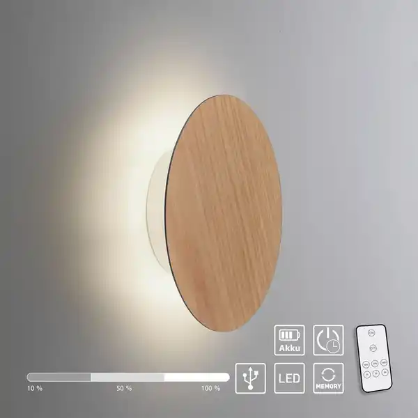 Bild 1 von LED Wandleuchte AKKU PUNTUA, Akkubetrieb, Klettverschluss, Holz-natur