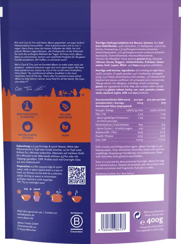 Bild 2 von 3Bears Porridge Dreierlei Beere, 400 g