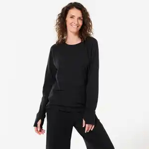 Langarmshirt Yoga Damen - schwarz Schwarz