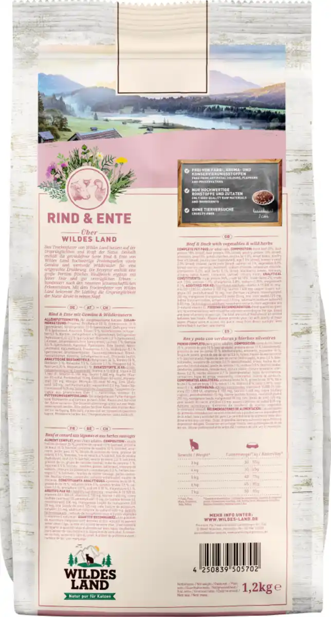Bild 2 von Wildes Land Katzentrockenfutter Rind und Ente, 1,2 kg