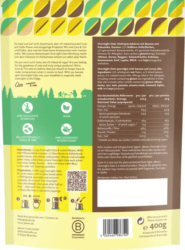 Bild 2 von 3Bears Overnight Oats Banana Split, 400 g