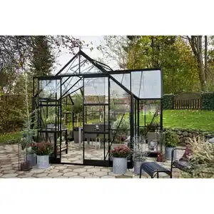 Halls Gewächshaus 'Garden Room' 12,9 m² 389 x 391 cm 3 mm Sicherheitsglas schwarz