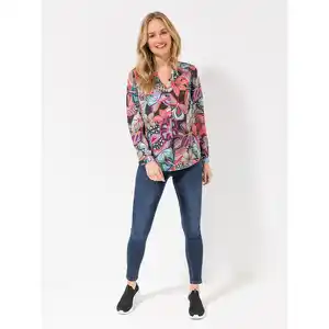 ANNI FOR FRIENDS Bluse, 1/1-Arm Knopfdetail Allover-Druck figurumspielend