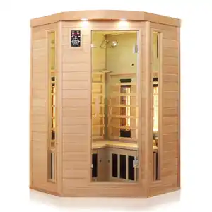 Dewello Infrarotkabine Sauna Lakefield 3 140cm x 140cm 2 Personen Vollspektrum & Karbonstrahler Hemlock Tannenholz