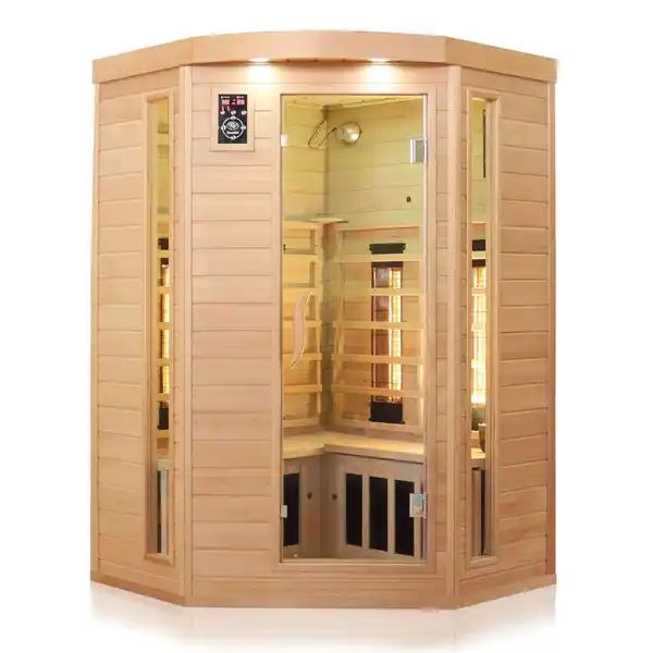 Bild 1 von Dewello Infrarotkabine Sauna Lakefield 3 140cm x 140cm 2 Personen Vollspektrum & Karbonstrahler Hemlock Tannenholz