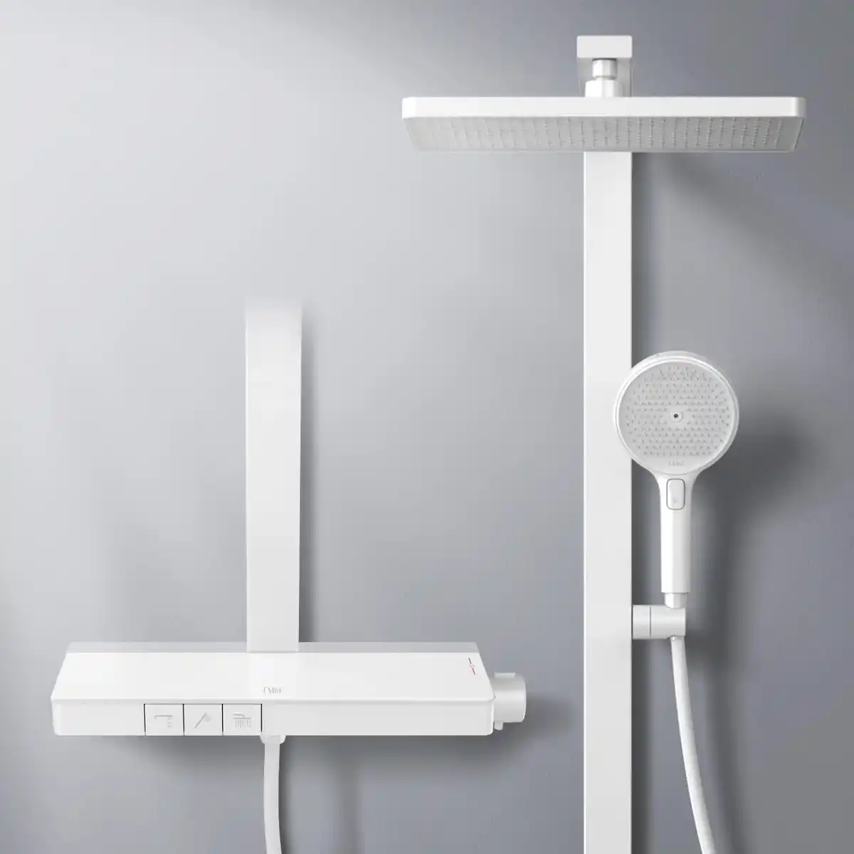 Bild 4 von Emke Duschsystem mit Thermostat Glasablage Duscharmatur mit Handbrause 3 Strahlarten Brausesets Weiß