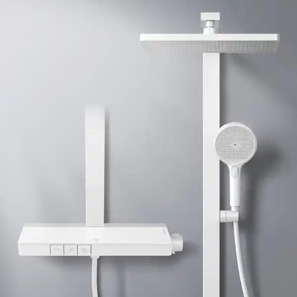 Bild 4 von Emke Duschsystem mit Thermostat Glasablage Duscharmatur mit Handbrause 3 Strahlarten Brausesets Weiß