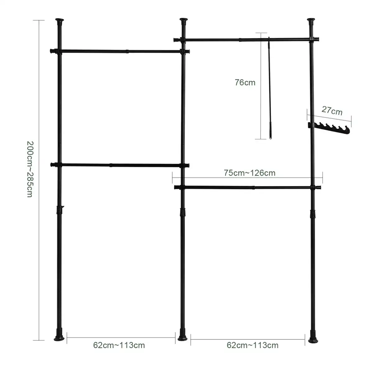 Bild 3 von SoBuy Teleskopstange Kleiderständer mit 4 Kleiderstangen Stahl Schwarz KLS03-SCH