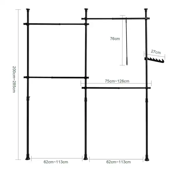 Bild 3 von SoBuy Teleskopstange Kleiderständer mit 4 Kleiderstangen Stahl Schwarz KLS03-SCH