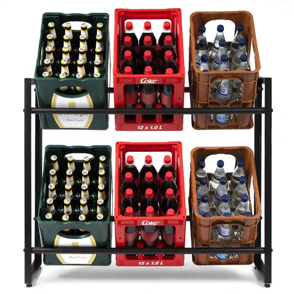 Bild 2 von KARAT Flaschenkastenständer Kenji - Robustes Lagerregal für Büro, Küche, Garage oder Flur - Schwarz - 104 x 32 x 82 cm