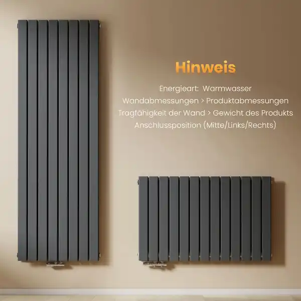 Bild 4 von Emke Heizkörper 180x62cm 2227W Anthrazit Badheizkörper Vertikal Doppellagig Paneelheizkörper
