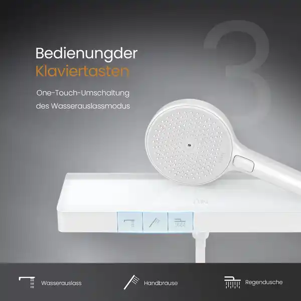 Bild 3 von Emke Duschsystem mit Thermostat Glasablage Duscharmatur mit Handbrause 3 Strahlarten Brausesets Weiß