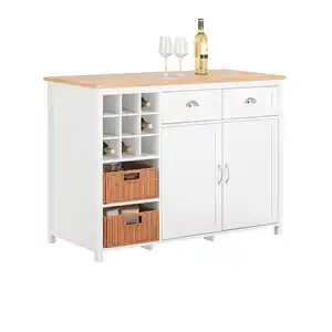 SoBuy Kücheninsel mit 2 Rattankörben Küchenschrank Sideboard Buffet KNL05-W