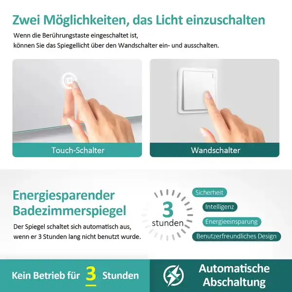 Bild 3 von Emke Rund Spiegel 50cm Rahmenloser LED Badezimmerspiegel mit Touchschalter 3 Dimmbare Lichtfarben