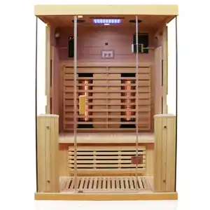 Dewello Infrarotkabine Sauna Kingston 130cm x 105cm 2 Personen Vollspektrum & Karbonstrahler Hemlock Tannenholz