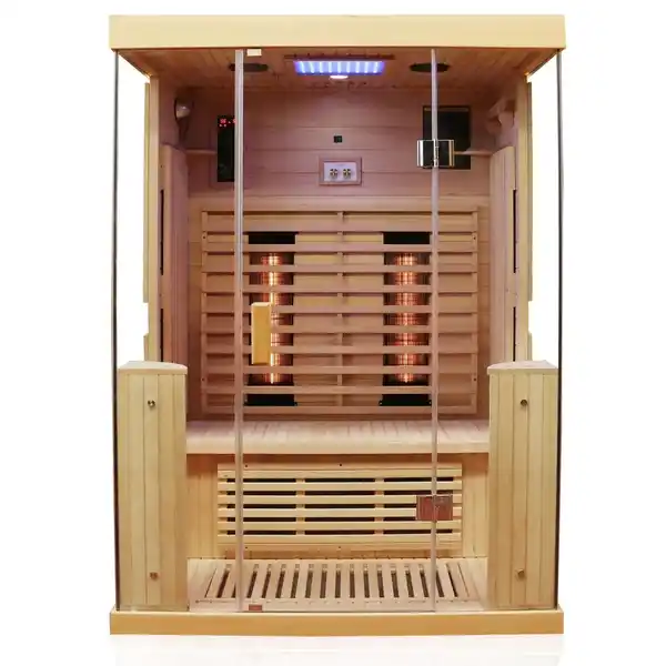 Bild 1 von Dewello Infrarotkabine Sauna Kingston 130cm x 105cm 2 Personen Vollspektrum & Karbonstrahler Hemlock Tannenholz