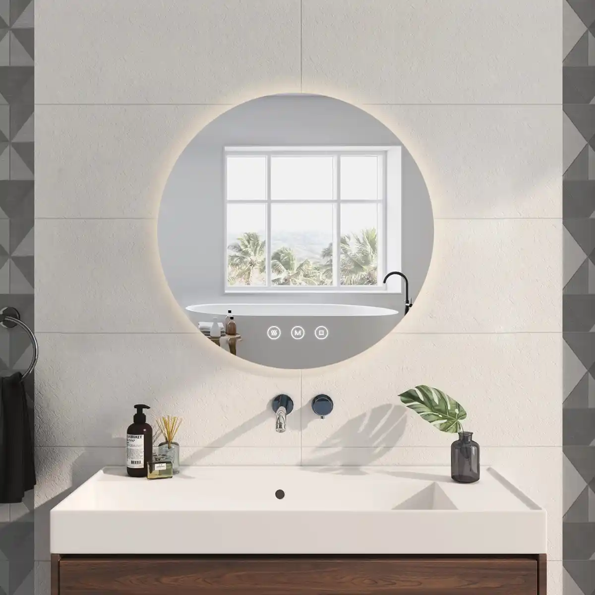 Bild 3 von Emke Rund Spiegel 60cm Rahmenloser LED Badezimmerspiegel mit Touchschalter 3 Dimmbare Lichtfarben