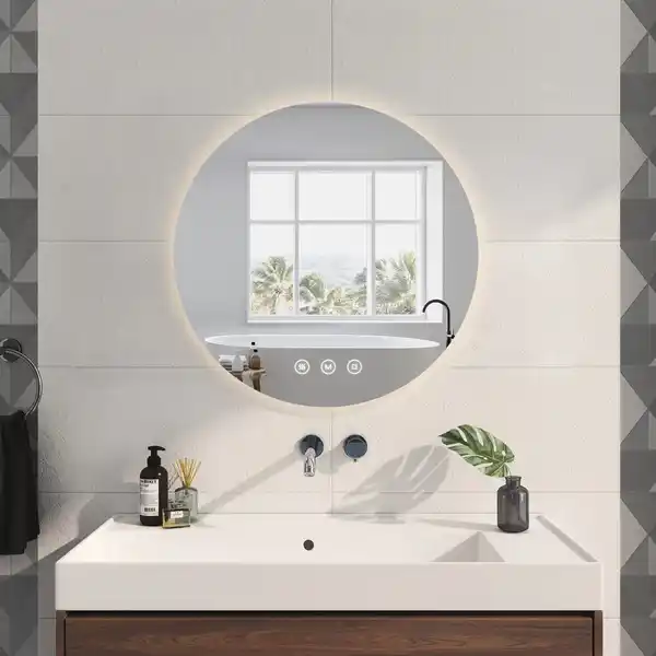 Bild 3 von Emke Rund Spiegel 60cm Rahmenloser LED Badezimmerspiegel mit Touchschalter 3 Dimmbare Lichtfarben