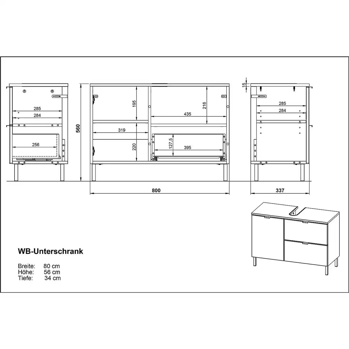 Bild 4 von Germania Waschbeckenunterschrank GW-MAURESA Weiß 80 cm