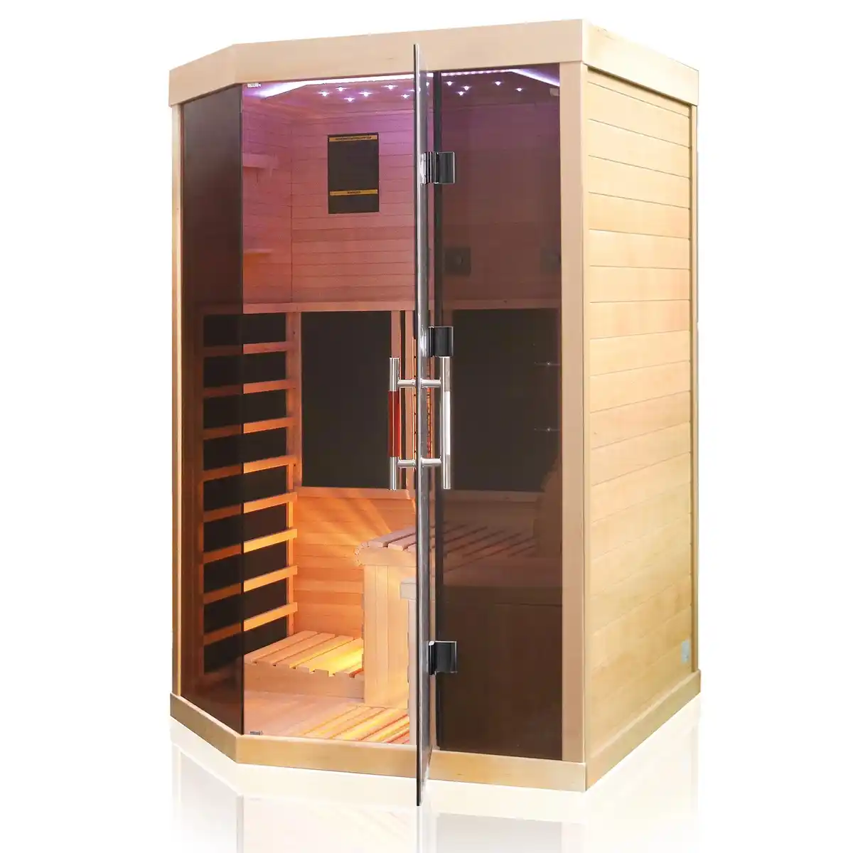 Bild 2 von Dewello Infrarotkabine Sauna Ottawa 140x120cm 2 Personen Vollspektrum & Karbonstrahler Hemlock Tannenholz
