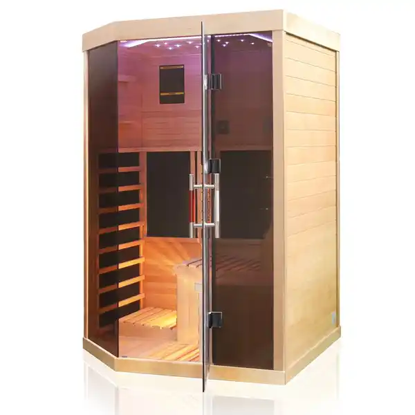 Bild 2 von Dewello Infrarotkabine Sauna Ottawa 140x120cm 2 Personen Vollspektrum & Karbonstrahler Hemlock Tannenholz