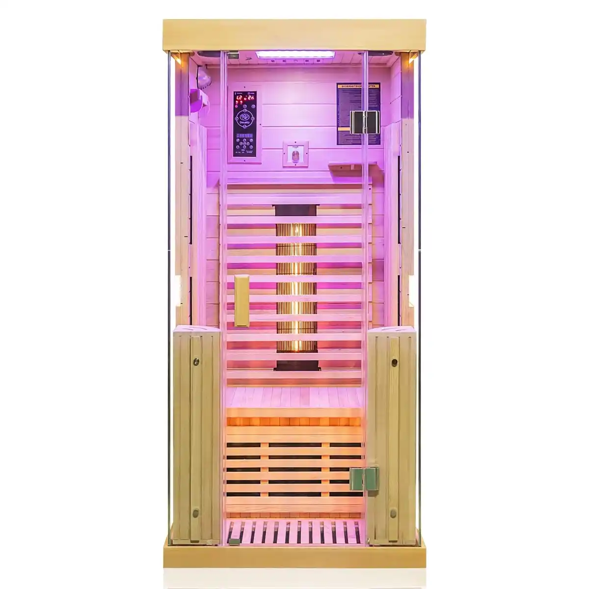 Bild 3 von Dewello Infrarotkabine Sauna Kingston 90cm x 90cm 1 Person Vollspektrum & Karbonstrahler Hemlock Tannenholz