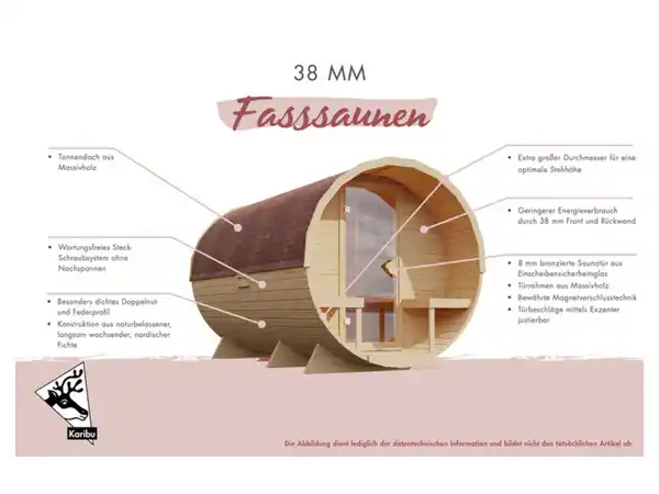 Bild 2 von Karibu Outdoor Fasssauna »Molly«, 9 kW Ofen, L 225 x B 175 x H 229 cm