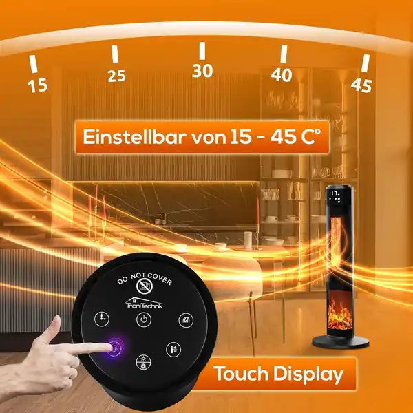 Bild 2 von TroniTechnik PTC Turmheizer Keramikheizer Elektrokamin Heizlüfter Kaminfeuer 2000 Watt
