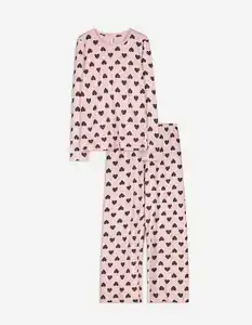 Kinder Pyjama Set aus Langarmshirt und Hose  - Allover-Print - rosa