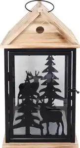 TrendLine Deko Holz Laterne Winter 40 x 21 x 21 cm schwarz