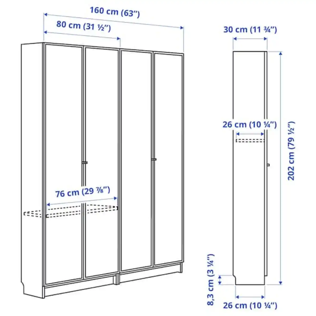 Bild 4 von BILLY / HÖGBO Regalkombination mit Vitrinentüren, weiß 160x202 cm