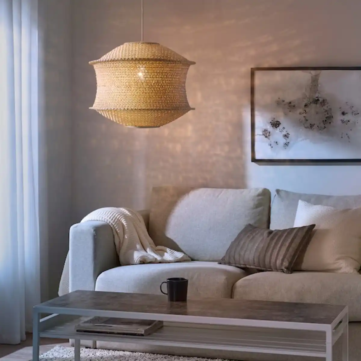 Bild 2 von BLÅSTÅNG / HEMMA Hängeleuchte, beige/weiß 45 cm