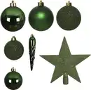 Bild 1 von Decoris Weihnachtskugeln mit Christbaumspitze Stern, 33er Set, bruchsicher, piniengrün