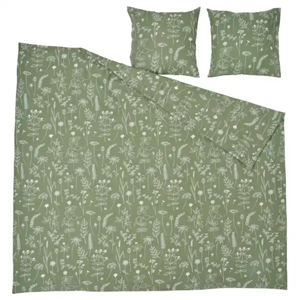 Bild 4 von SLÅNGULDMAL Bettwäsche-Set, 3-teilig, grün/Blumenmuster 240x220/80x80 cm