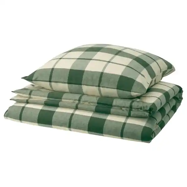 Bild 1 von BESKSÖTEMAL Bettwäsche-Set, 2-teilig, grün/Karo 155x220/80x80 cm
