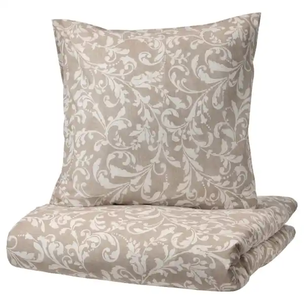 Bild 1 von VÅRBRÄCKA Bettwäsche-Set, 3-teilig, beige/weiß 240x220/80x80 cm