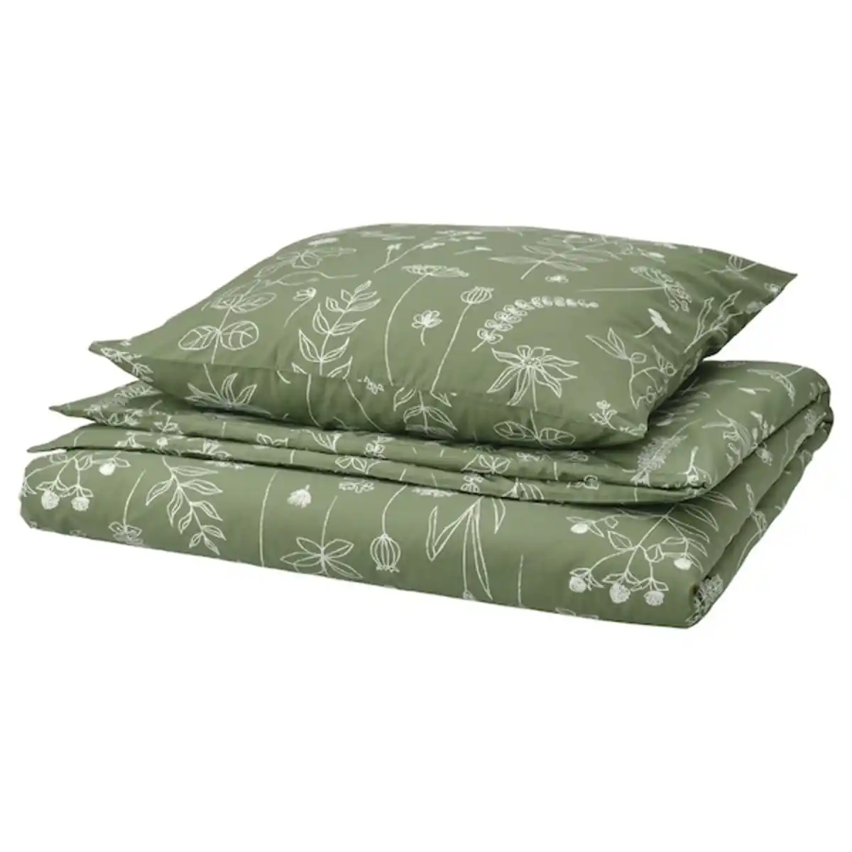 Bild 1 von SLÅNGULDMAL Bettwäsche-Set, 2-teilig, grün/Blumenmuster 140x200/80x80 cm