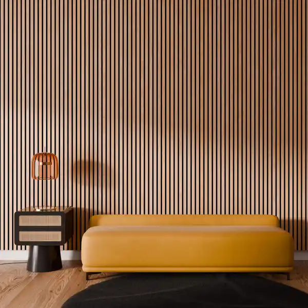 Bild 3 von Akustikpaneel Wandverkleidung Eiche Geölt MDF und Akustikfilz Schwarz 240 cm