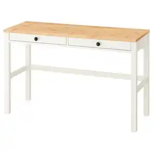HEMNES Schreibtisch mit 2 Schubladen, weiß gebeizt/hellbraun 120x47 cm