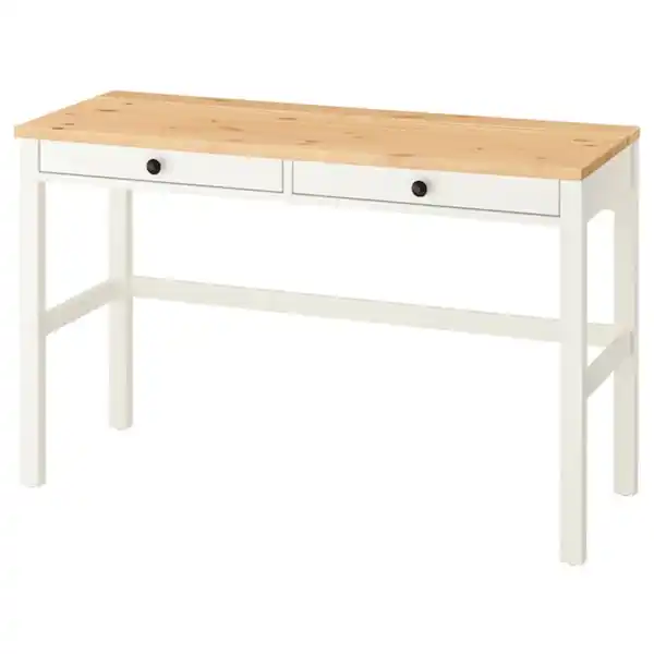 Bild 1 von HEMNES Schreibtisch mit 2 Schubladen, weiß gebeizt/hellbraun 120x47 cm
