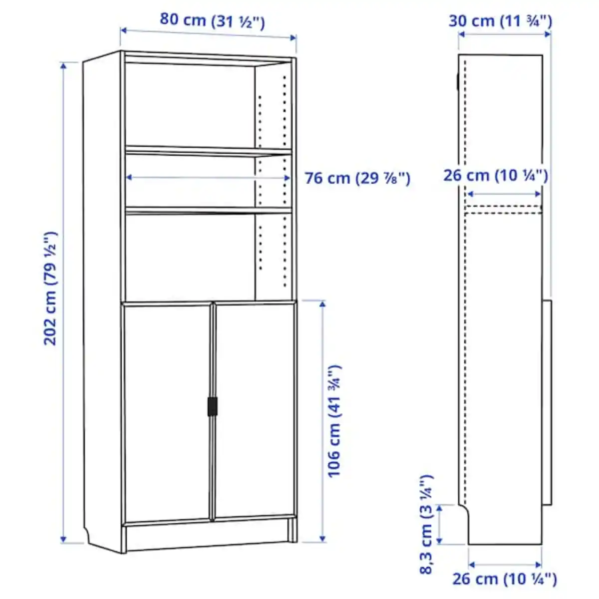 Bild 3 von BILLY / HÖGBO Bücherregal mit Vitrinentüren, weiß 80x30x202 cm
