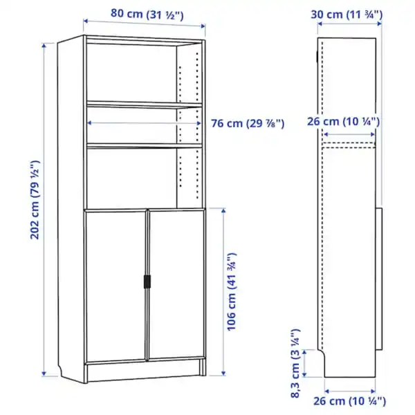 Bild 3 von BILLY / HÖGBO Bücherregal mit Vitrinentüren, weiß 80x30x202 cm