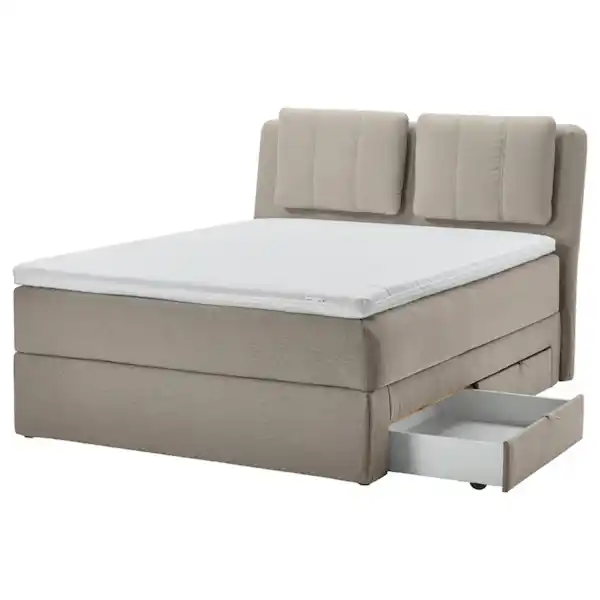 Bild 1 von LILLFJÄLLET Boxspringbett mit Bettkasten, Vågstranda fest/Tussöy Tibbleby beige 180x200 cm